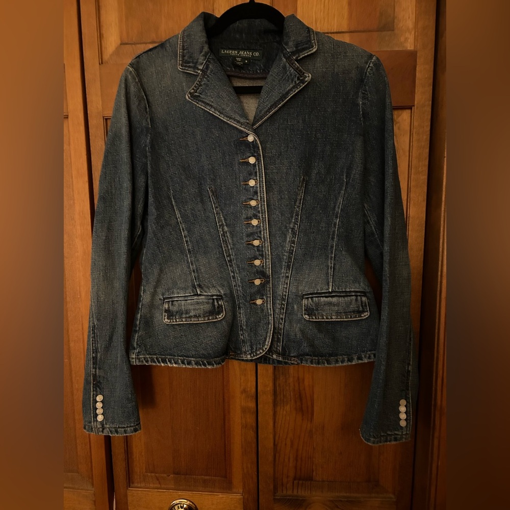 Lands' End Women's Dark Wash Denim Blazer Jacket